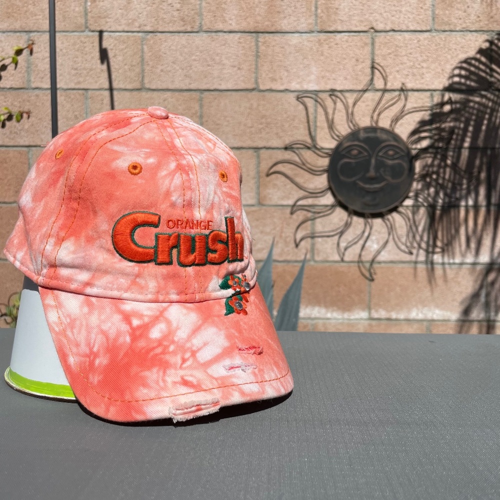 Orange Crush Tie Dye Jeweled Flower Adjustable Ball Cap Hat